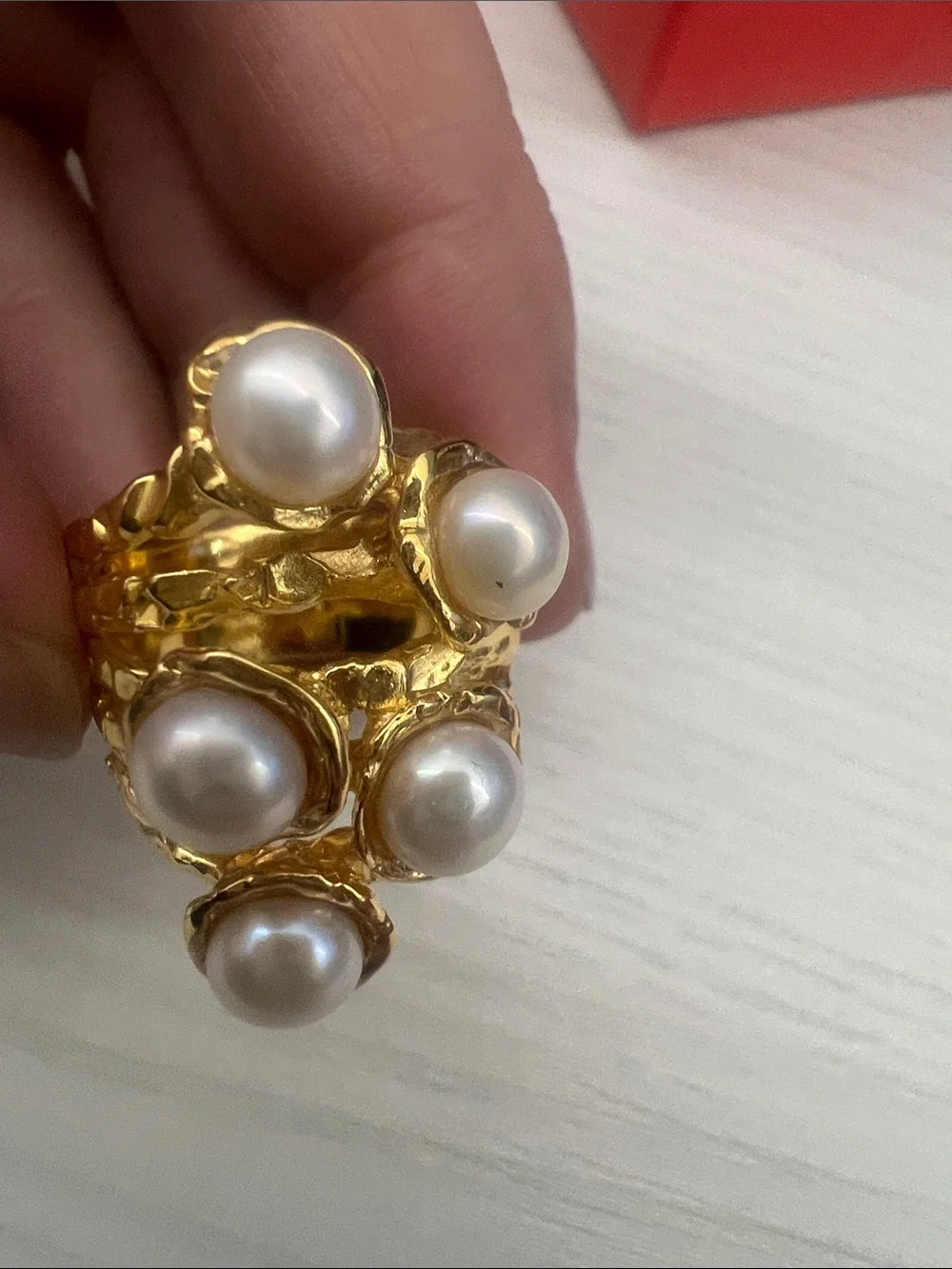 Gold freshwater Pearl Cluster Ring - White freshwater Pearls